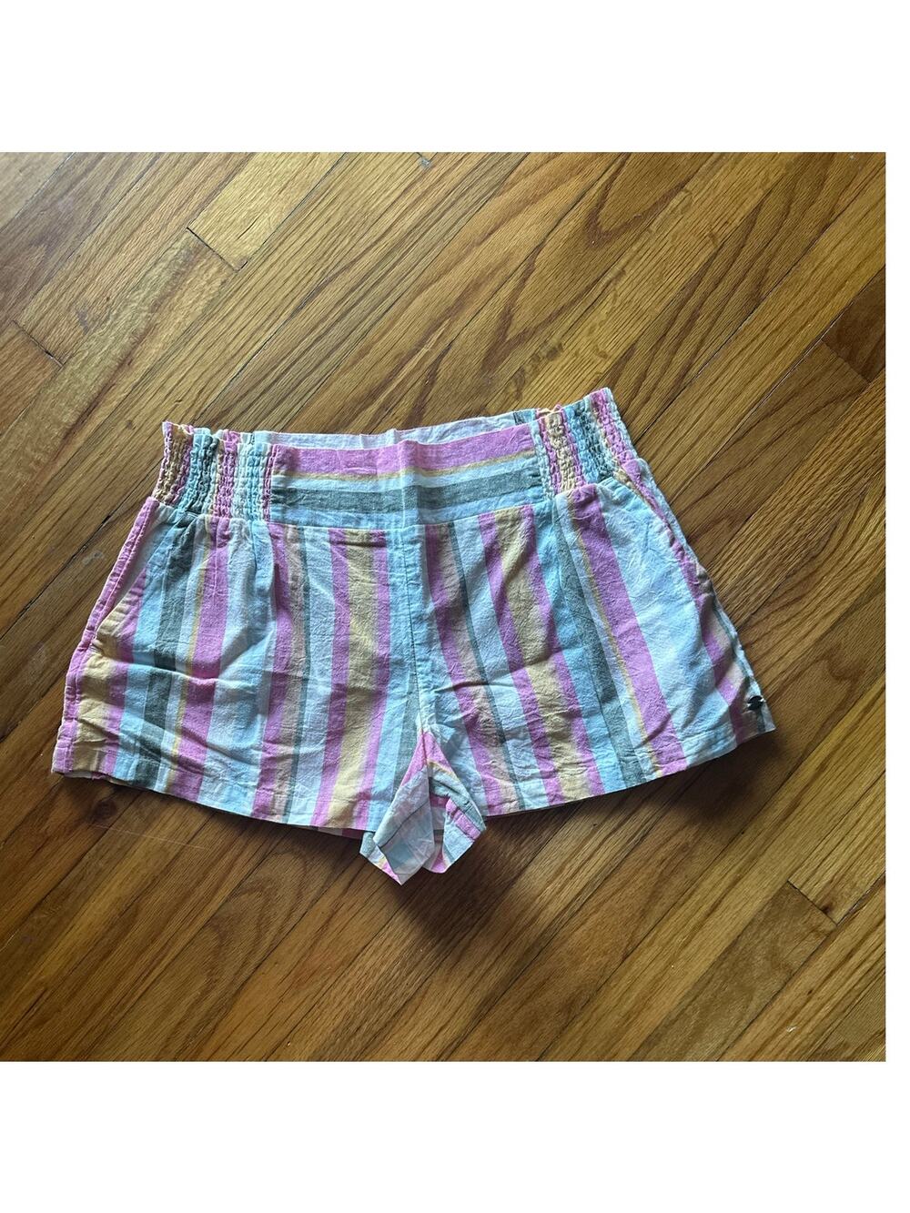 Casual Beachy Roxy Handmade Life Stripe Cotton-Linen Shorts Size L